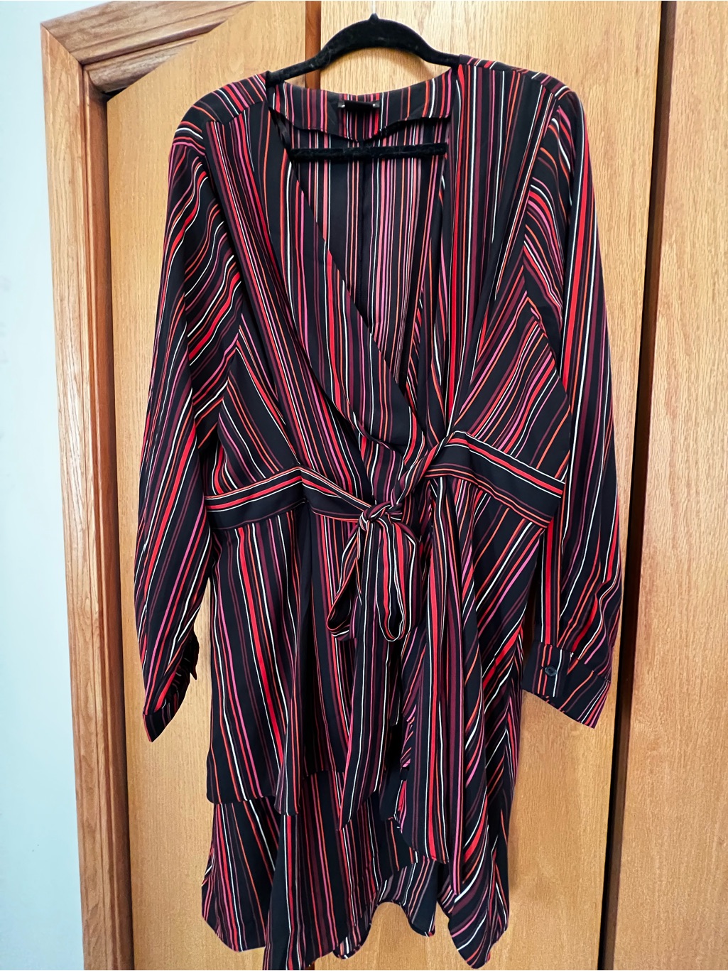 City Chic Black High Low Tie Waist Blouse Size M (18)